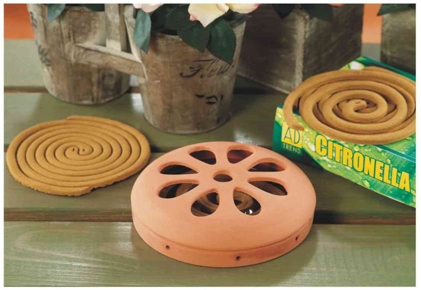 PORTA ZAMPIRONE SPIRALETTE IN TERRACOTTA + 6 SPIRALI ANTIZANZARE ALLA  CITRONELLA