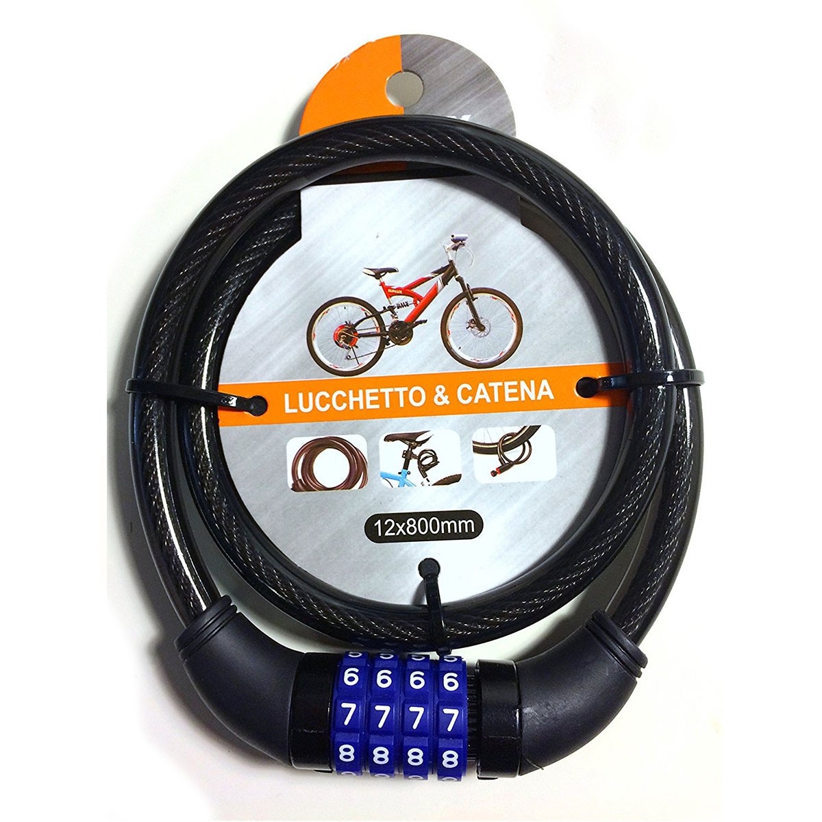 LUCCHETTO CATENA PER BICI SCOOTER COMBINAZIONE CAVO ACCIAIO